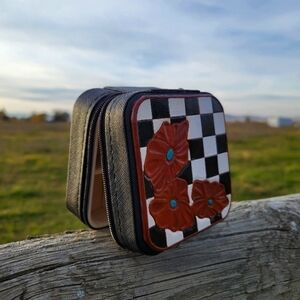 Jewlery Case Jewlery Organizer Box With Handmade Tooled Leather Top checkered
